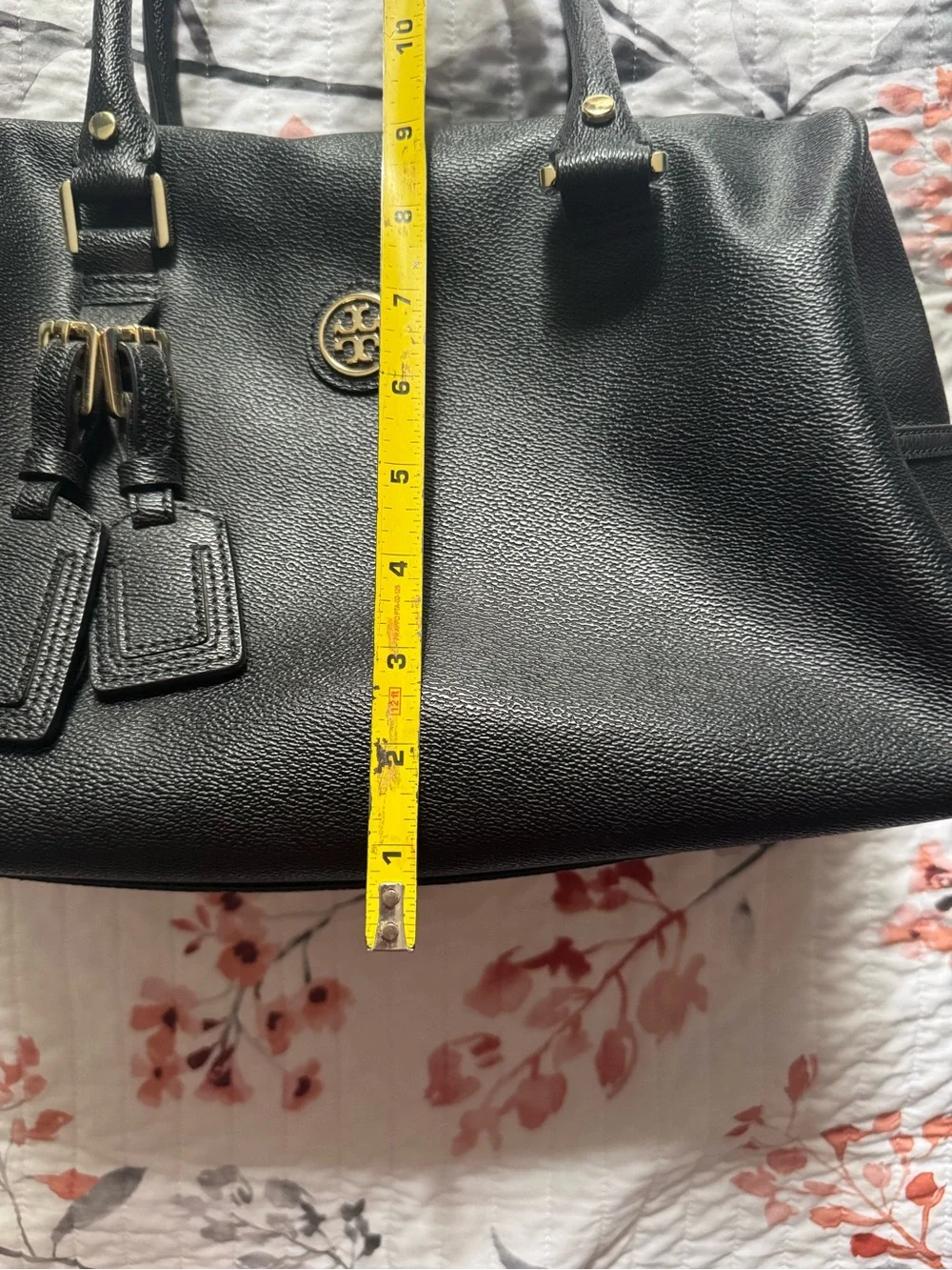 Tory Burch Black Leather Satchel With Gold Logo Hardware
